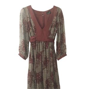 Empire waist dress v neck lined maroon back tie sheer sleeve boho by Max & Cleo